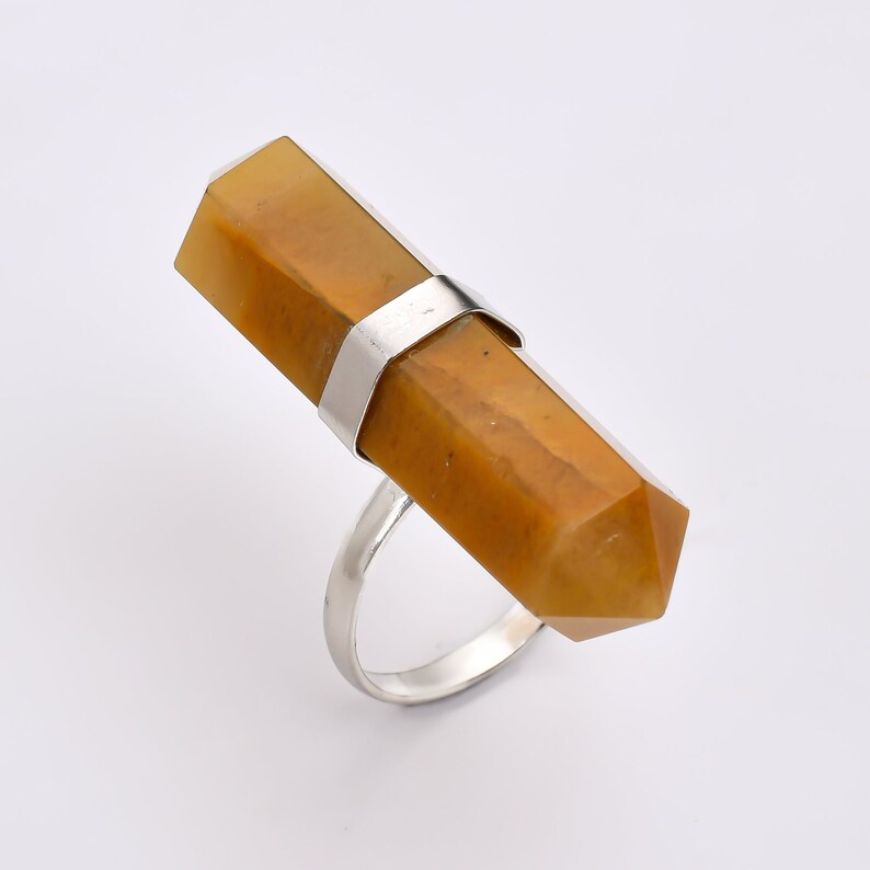 Yellow Jade Gemstone Pencil Point Statement Ring