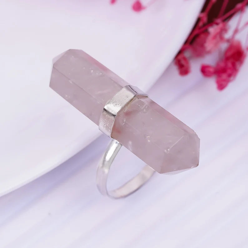 Rose Quartz Gemstone Statement Pencil Point Ring