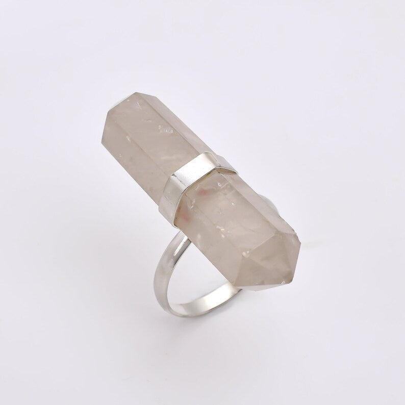 Rose Quartz Gemstone Statement Pencil Point Ring