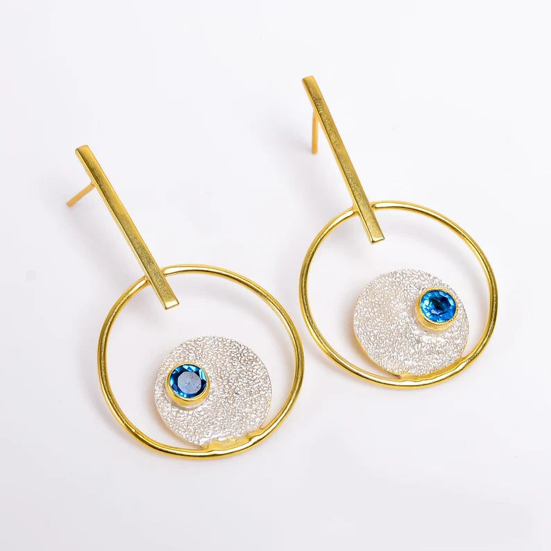 Blue Topaz Handcrafted Natural Gemstone Stud Earrings