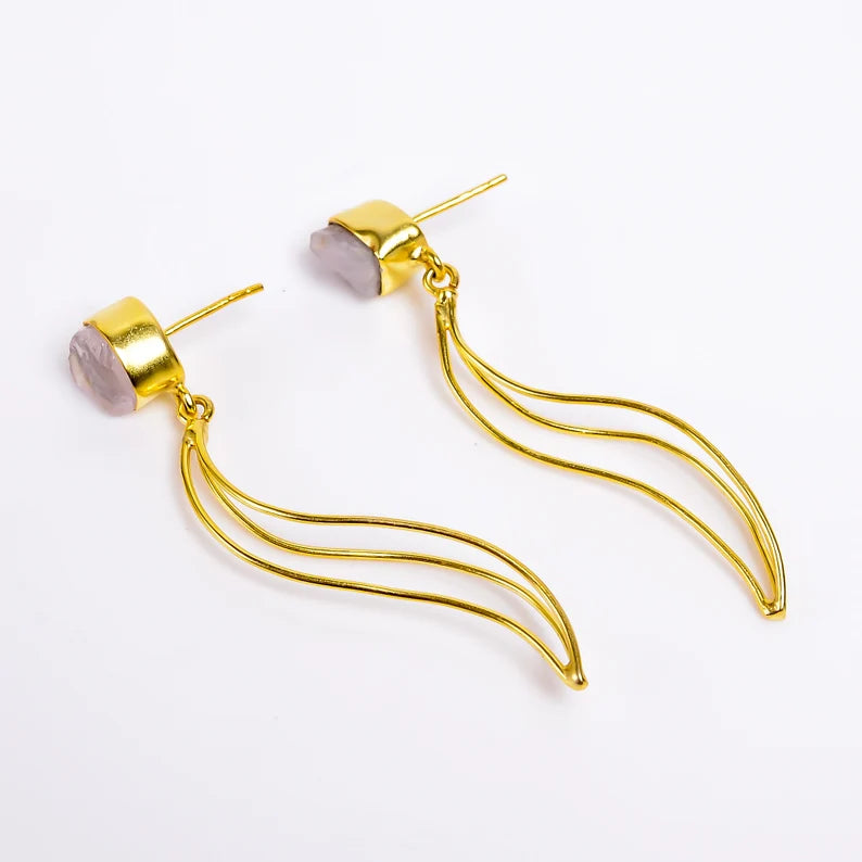 Rose Quartz Natural Gemstone Stud Handcrafted Earrings