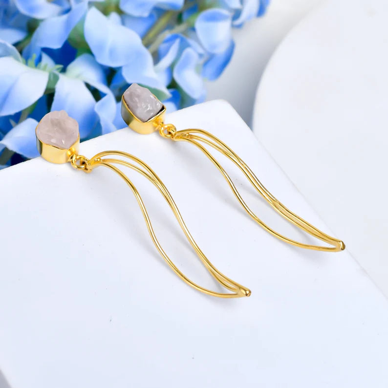 Rose Quartz Natural Gemstone Stud Handcrafted Earrings
