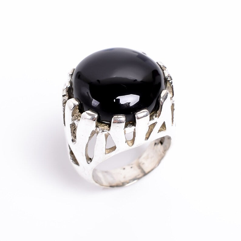 Black Onyx Natural Gemstone Handcrafted Signet Ring
