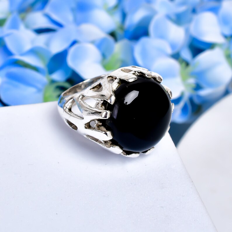 Black Onyx Natural Gemstone Handcrafted Signet Ring