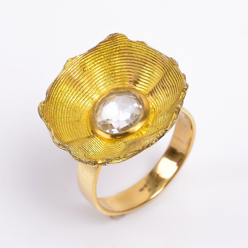 Crystal Gemstone Women's Minimalist Flower Signet Ring