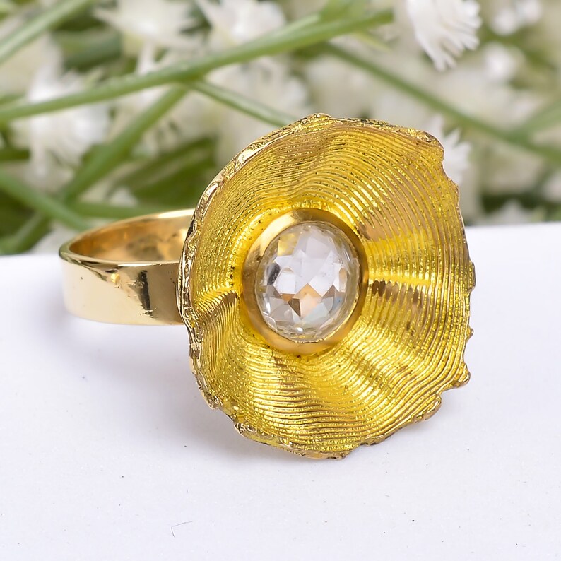 Crystal Gemstone Women's Minimalist Flower Signet Ring