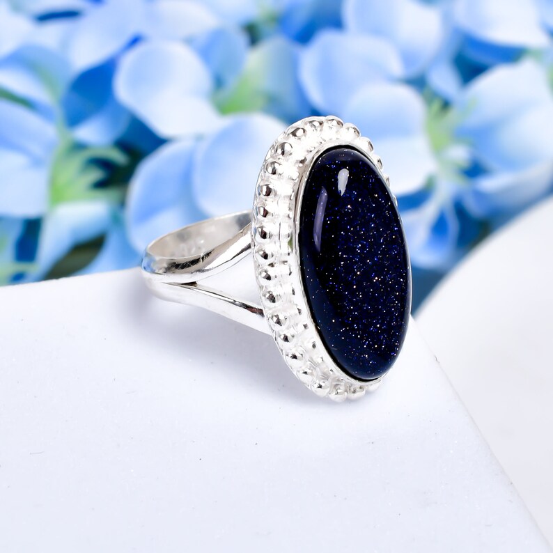 Blue Sunstone Gemstone Statement Handcrafted Signet Ring