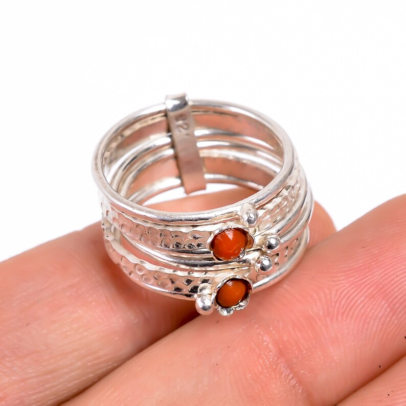 Coral Gemstone Statement Handcrafted Band Ring