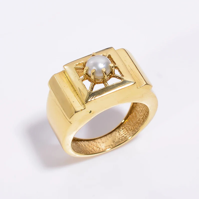 Pearl Handcrafted Women's Statement Natural Gemstone Ring
