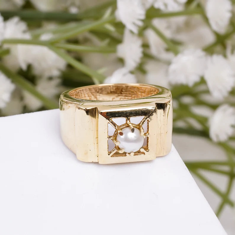 Pearl Handcrafted Women's Statement Natural Gemstone Ring