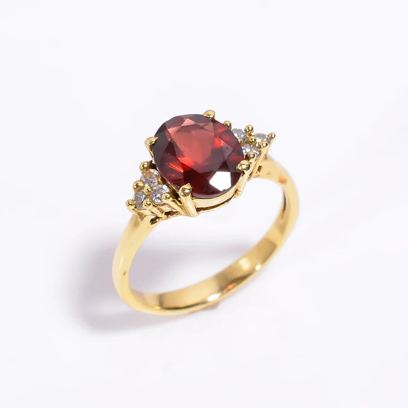 Garnet Handcrafted Minimalist Cubic Zirconia Statement Ring
