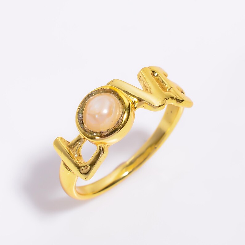 Pearl Gemstone Love Design Handcrafted Birthstone Ring