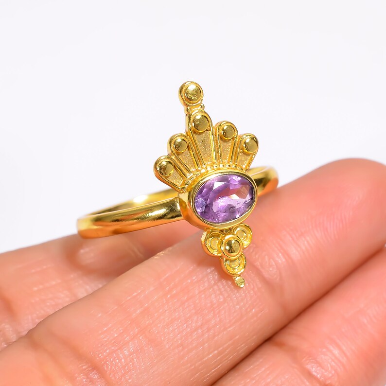 Natural Amethyst Gemstone Women's Birthstone Ring