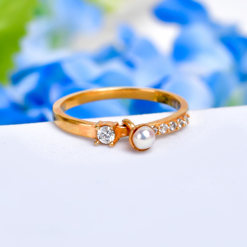 Pearl Cubic Zirconia Gemstone Statement Handcrafted Ring