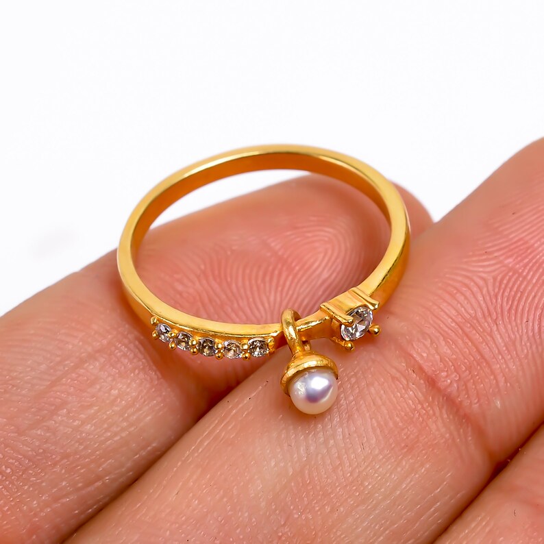 Pearl Cubic Zirconia Gemstone Statement Handcrafted Ring