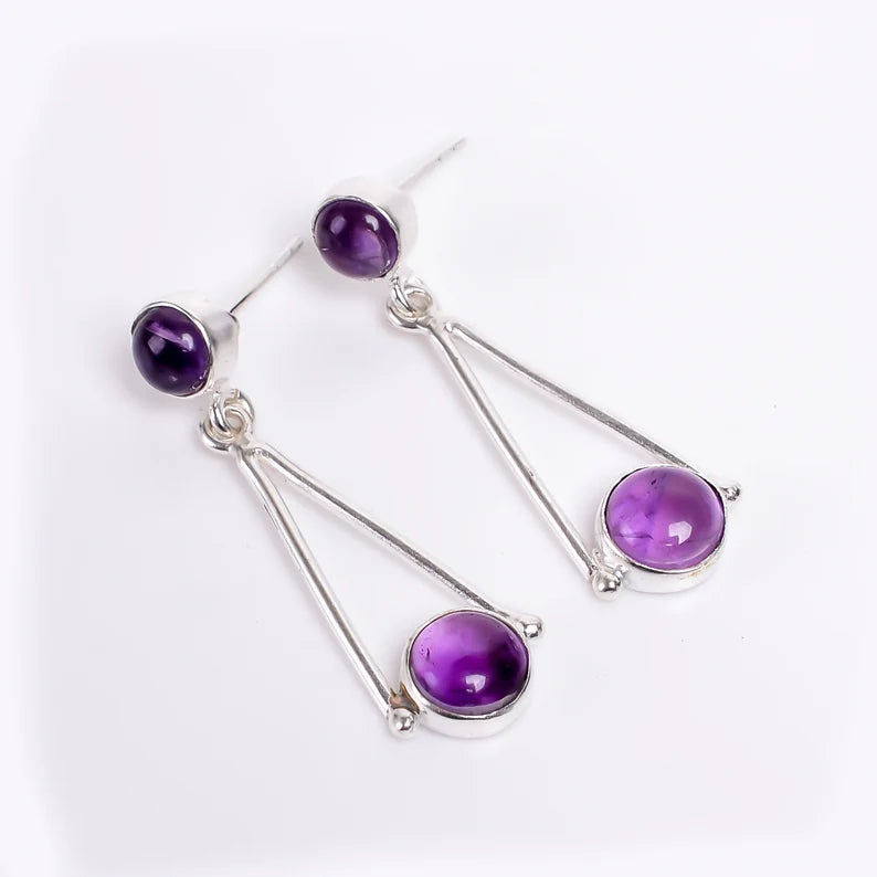 Natural Amethyst Gemstone Handmade Stud Earrings