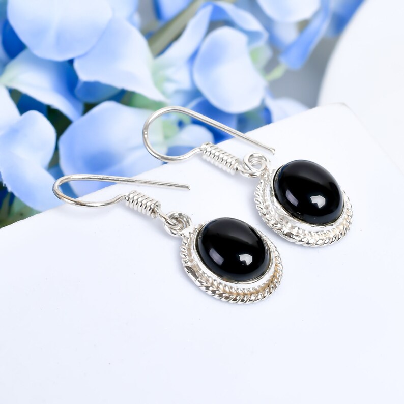 Black Onyx Gemstone Dangle and Drop Handmade Earrings