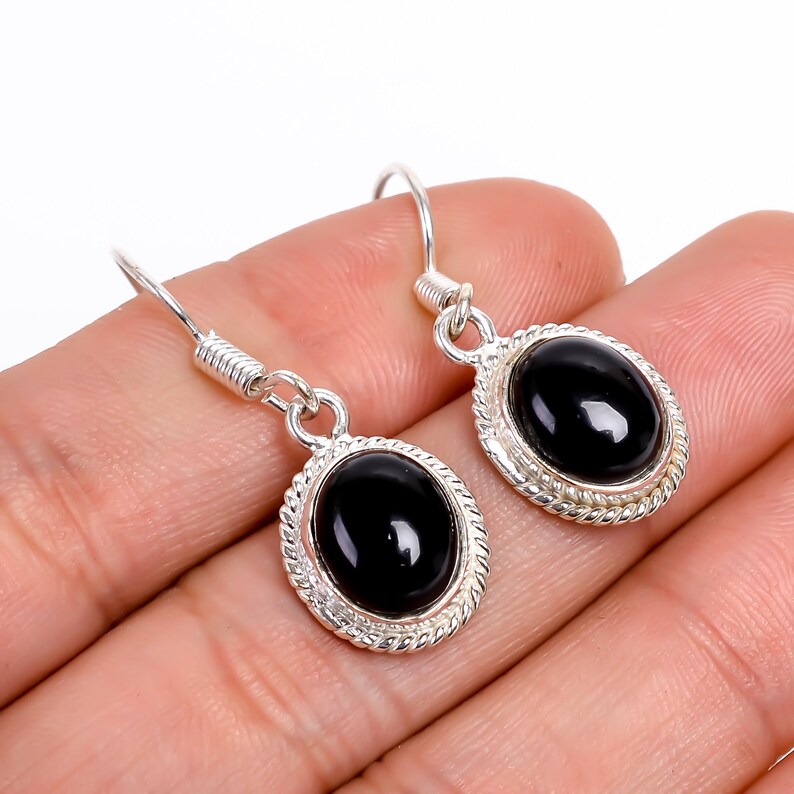 Black Onyx Gemstone Dangle and Drop Handmade Earrings