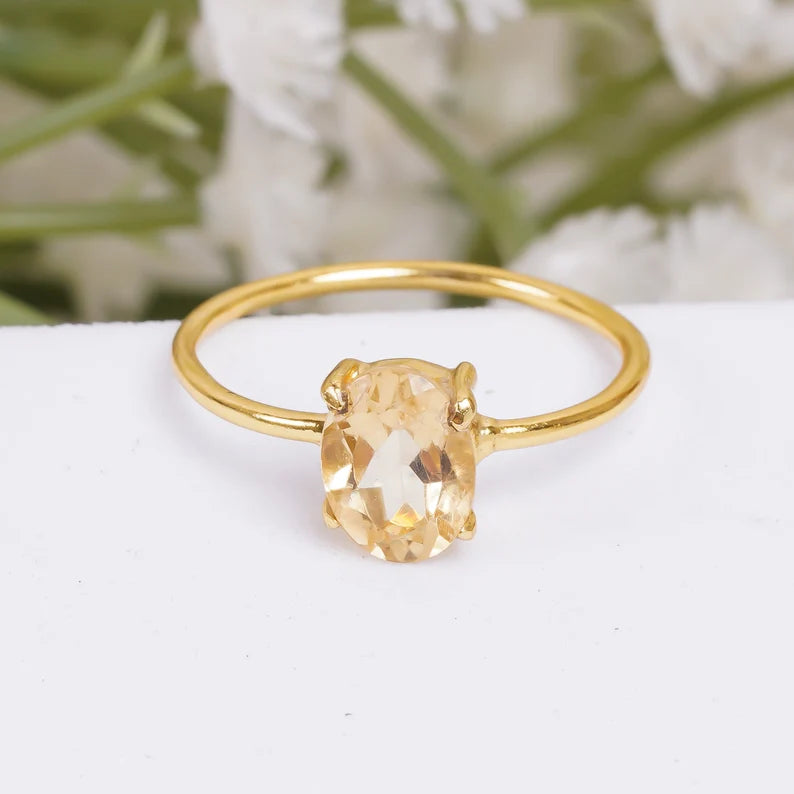 Citrine Women's Minimalist Natural Gemstone Birthstone Ring