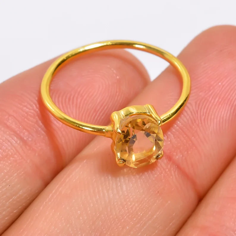 Citrine Women's Minimalist Natural Gemstone Birthstone Ring