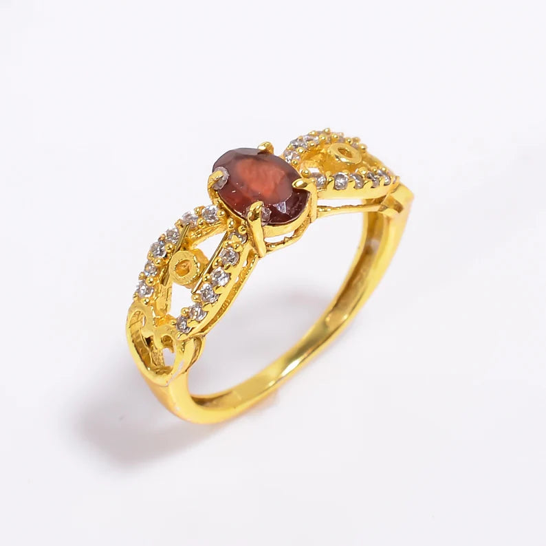 Garnet Natural Gemstone Women's Minimalist Cubic Zirconia Ring