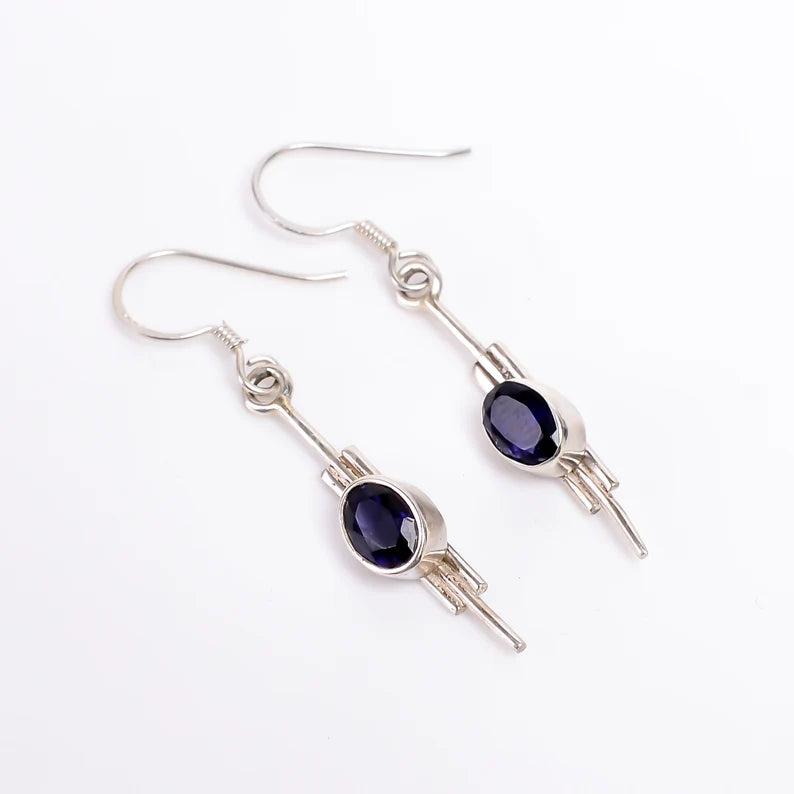 Iolite Gemstone Handcrafted Drop and Dangle Earrings