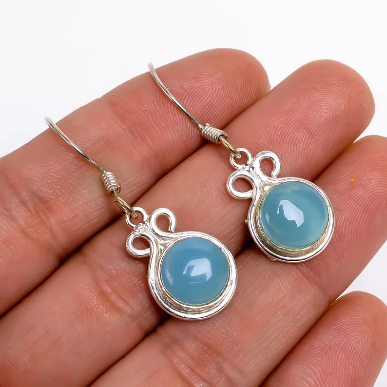 Chalcedony Natural Gemstone Drop Handcrafted Earrings