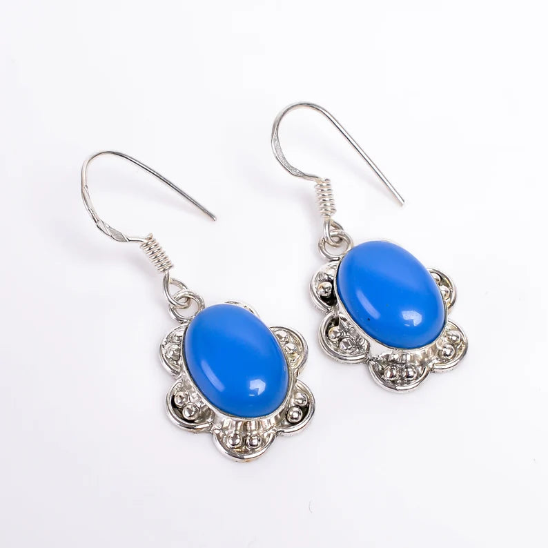 Blue Chalcedony Natural Gemstone Handcrafted Drop Earrings