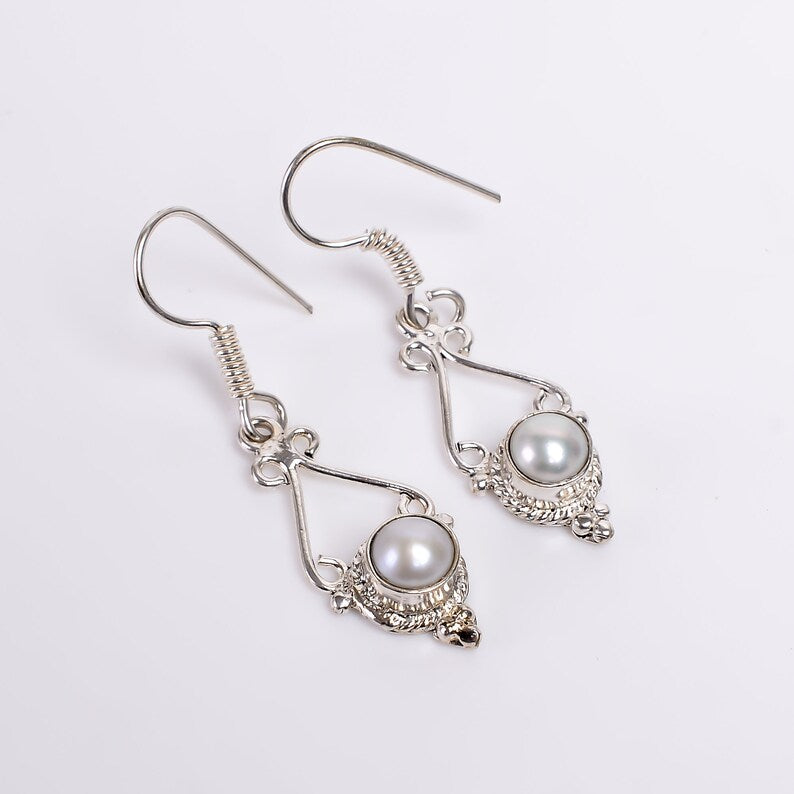 Pearl Handcrafted Gemstone Minimalist Drop Earrings