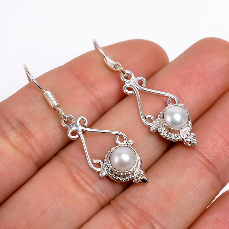 Pearl Handcrafted Gemstone Minimalist Drop Earrings