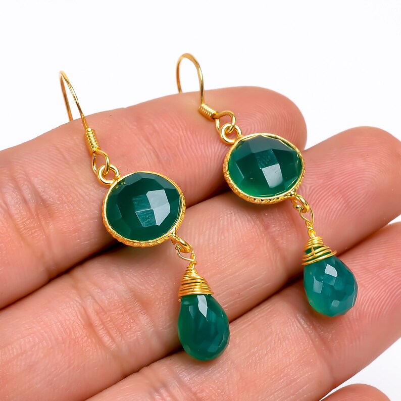 Green Onyx Handcrafted Gemstone Drop and Dangle Earrings