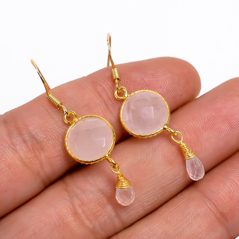 Rose Quartz Handcrafted Gemstone Drop and Dangle Earrings