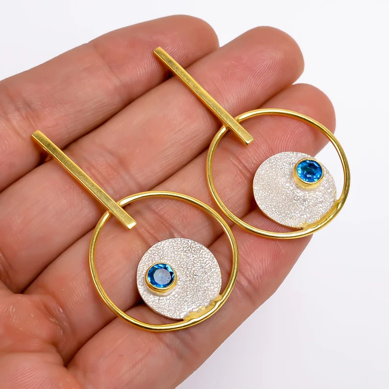 Blue Topaz Handcrafted Natural Gemstone Stud Earrings