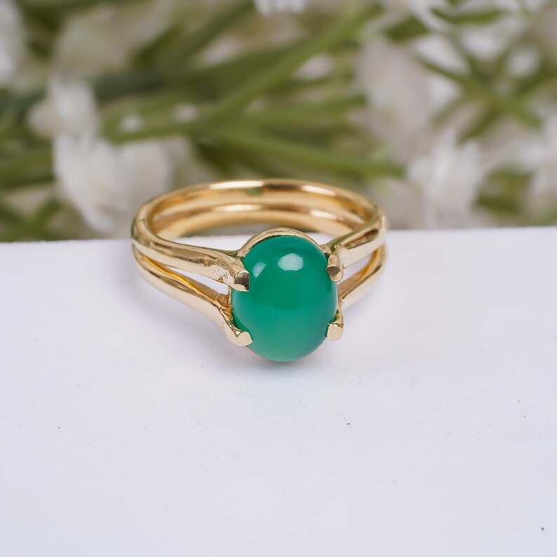 Green Onyx Natural Gemstone Handcrafted Women's Signet Ring