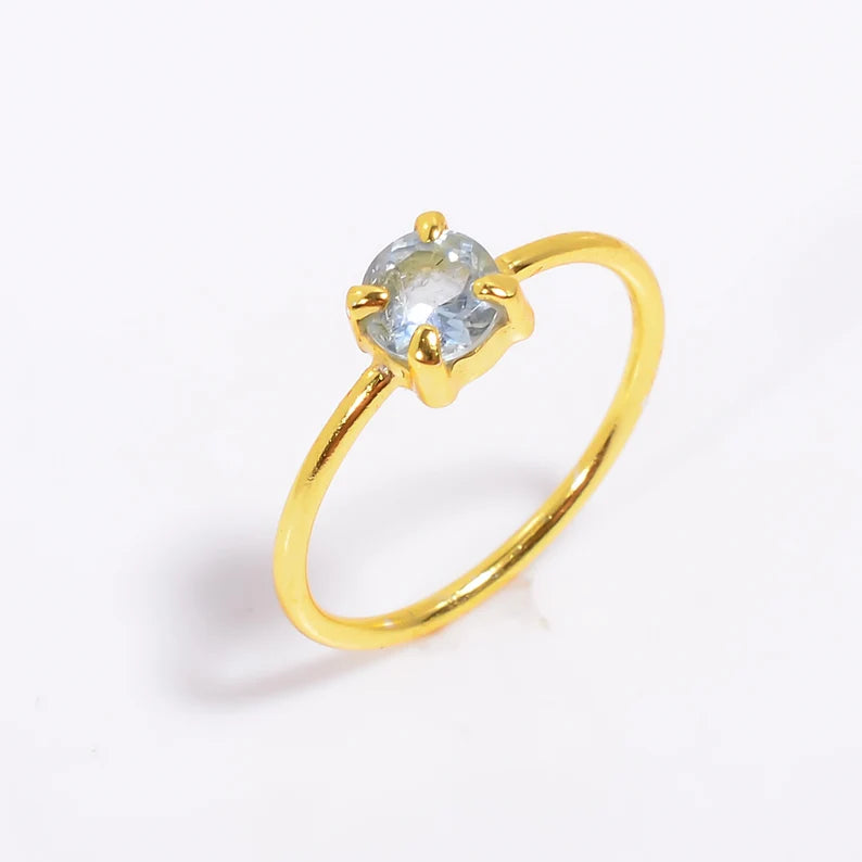 Blue Topaz Natural Gemstone Handcrafted Women's Birthstone Ring