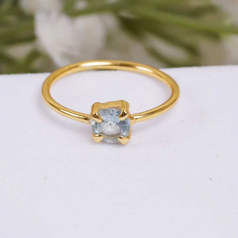 Blue Topaz Natural Gemstone Handcrafted Women's Birthstone Ring