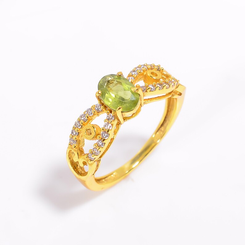 Peridot Natural Gemstone Cubic Zirconia Handcrafted Women's Ring