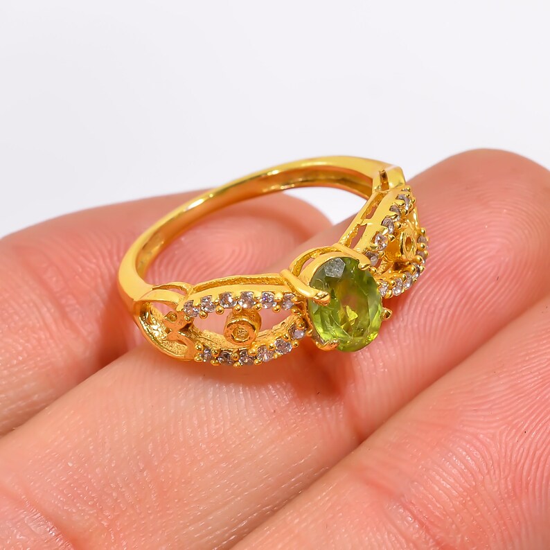 Peridot Natural Gemstone Cubic Zirconia Handcrafted Women's Ring