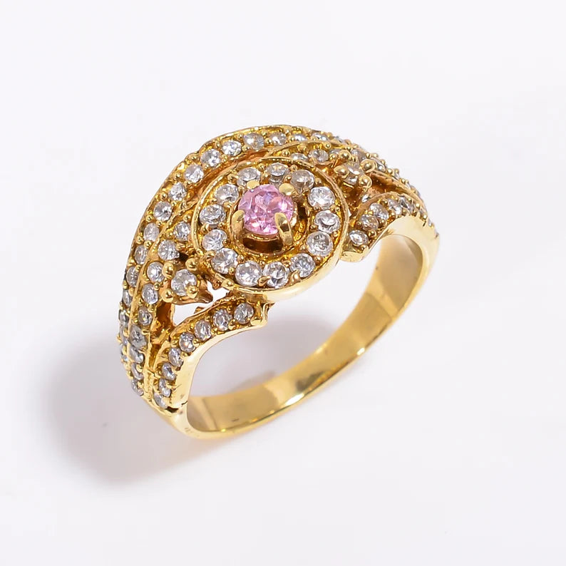 Cubic Zirconia Natural Gemstone Handcrafted Signet Ring