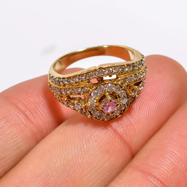 Cubic Zirconia Natural Gemstone Handcrafted Signet Ring
