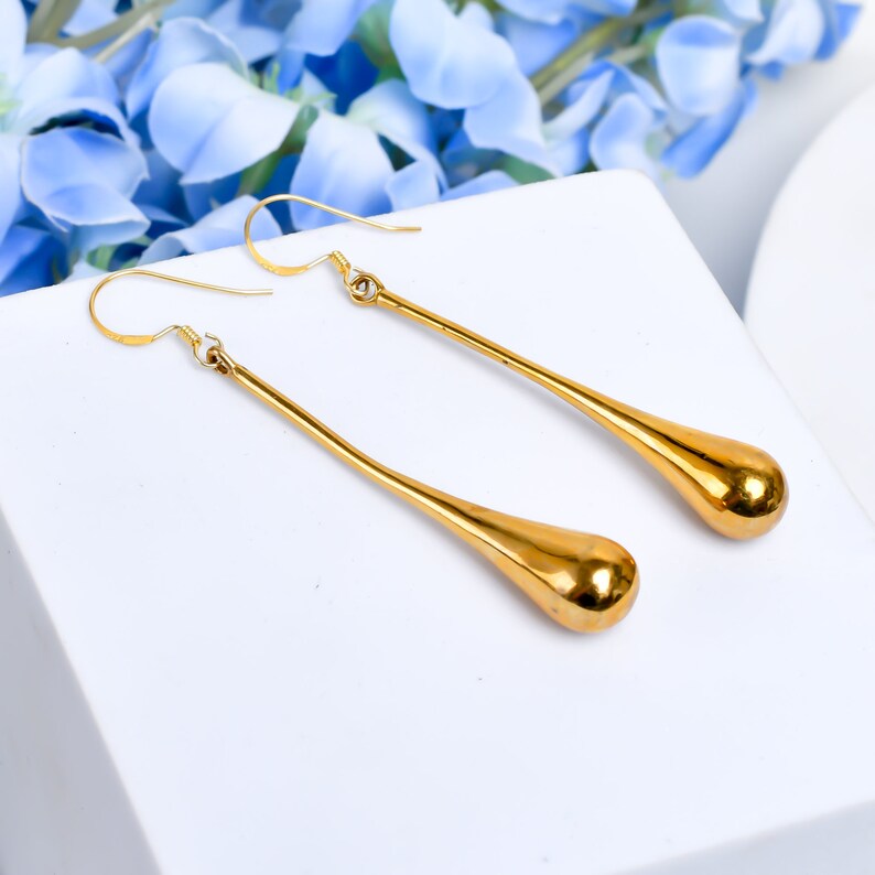 Long Drop Teardrop Dangle Handcrafted Earrings