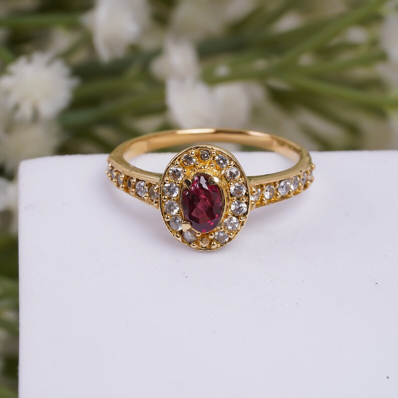 Garnet And Cubic Zirconia Women's Handcrafted Engagement Ring