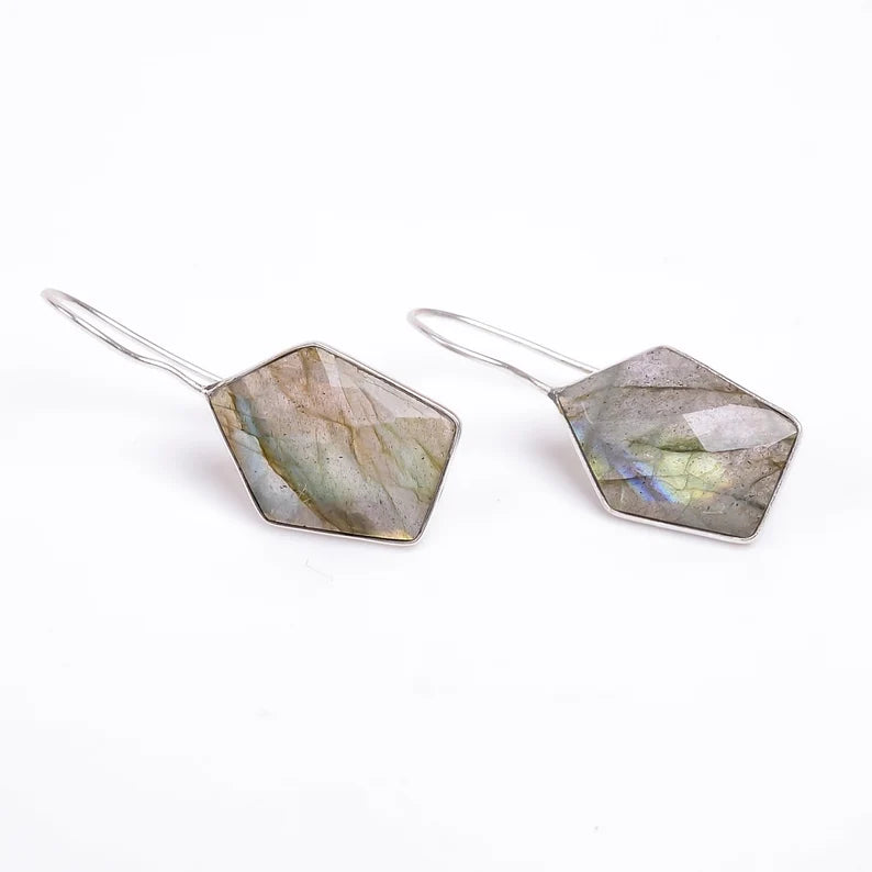 Labradorite Gemstone Handcrafted Drop and Dangle Minimalist Earrings