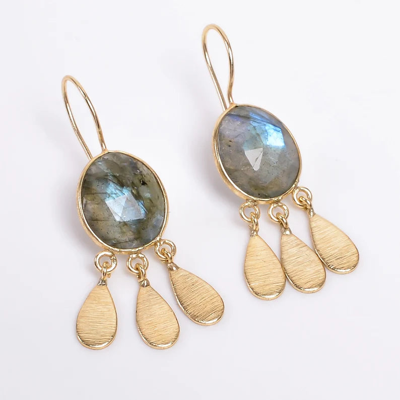 Labradorite Handcrafted Natural Gemstone Drop Earrings