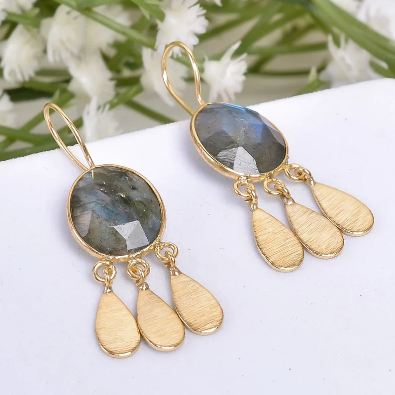 Labradorite Handcrafted Natural Gemstone Drop Earrings