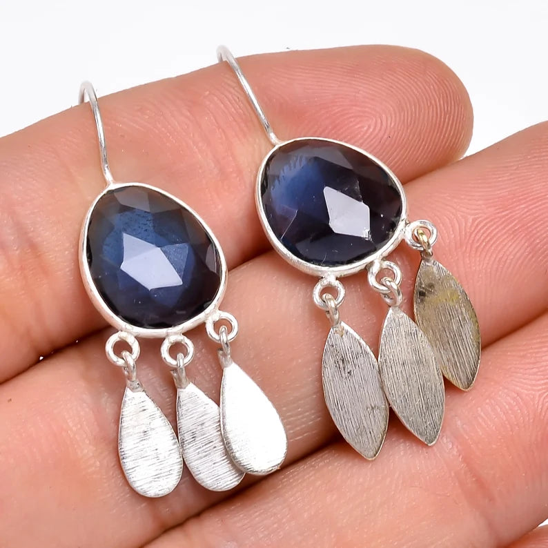 Labradorite Handcrafted Natural Gemstone Minimalist Drop Earrings