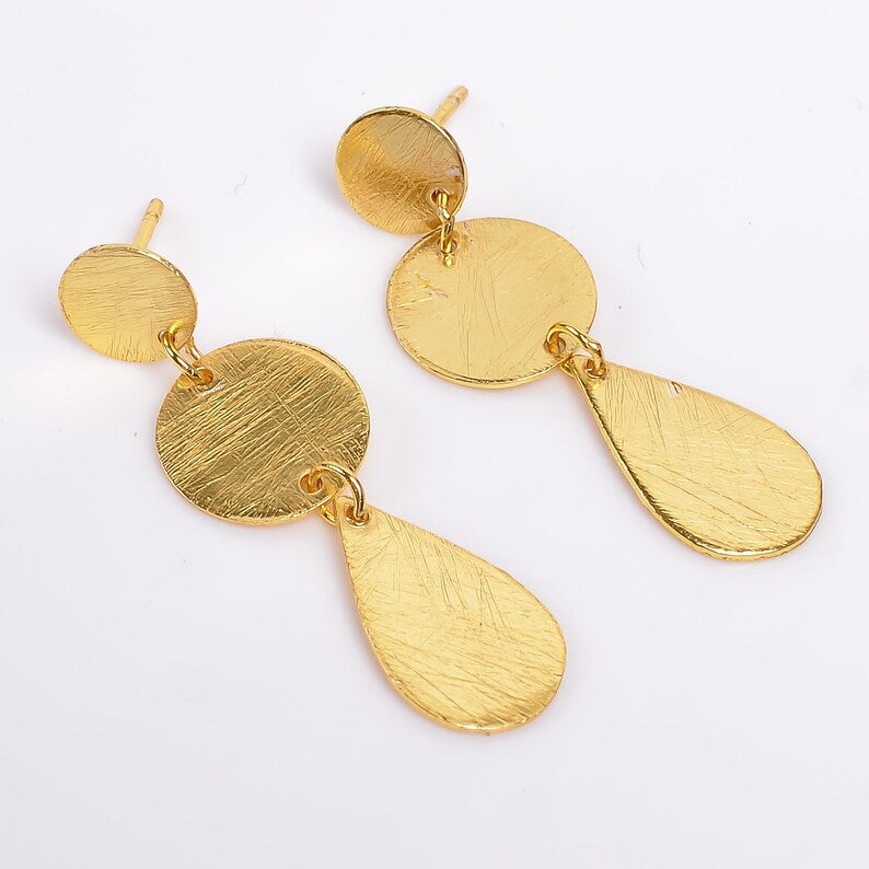 Handcrafted Round And Pear Shaped Stud Minimalist Earrings