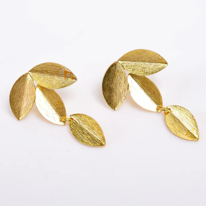 Handcrafted Minimalist Leaf Design Stud Earrings