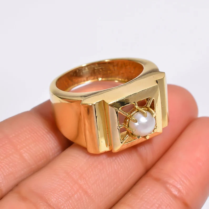 Pearl Handcrafted Women's Statement Natural Gemstone Ring