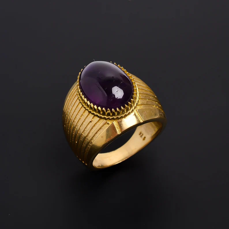 Amethyst Natural Gemstone Handcrafted Signet Ring